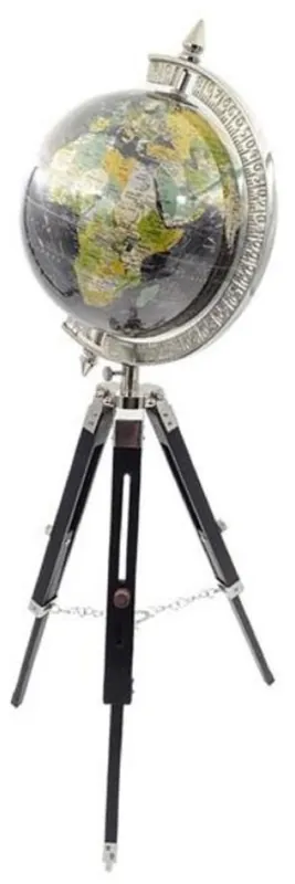 Preisknaller Casa Padrino Deko Globus Mehrfarbig / Schwarz / Silber H. 78 cm - Höhenverstellbarer Globus mit Dreibein Stativ - Büro Deko - Wohnzimmer Deko - Deko Accessoires