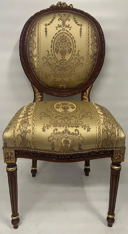 Casa Padrino Barock Esszimmer Stuhl Medaillon Gold Muster / Dunkelbraun / Gold - Handgefertigter Massivholz Antik Stil Küchen Stuhl mit Muster - Esszimmer Möbel im Barockstil - Barock Möbel Meistverkauft