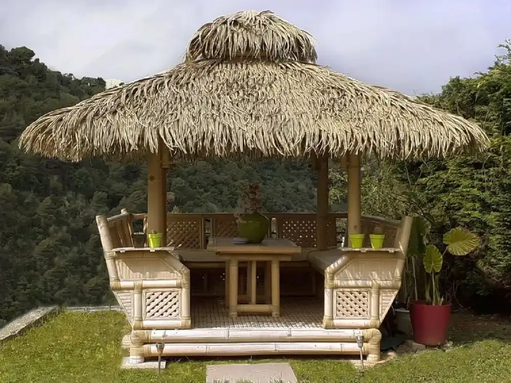 Neu Casa Padrino Luxus Gartenhaus Naturfarben 360 x 360 x H. 350 cm - Wetterbeständiges Bambus Garten Haus - Bambus Pool Haus - Bambus Outdoor Haus - Luxus Bambus Gartenhäuser