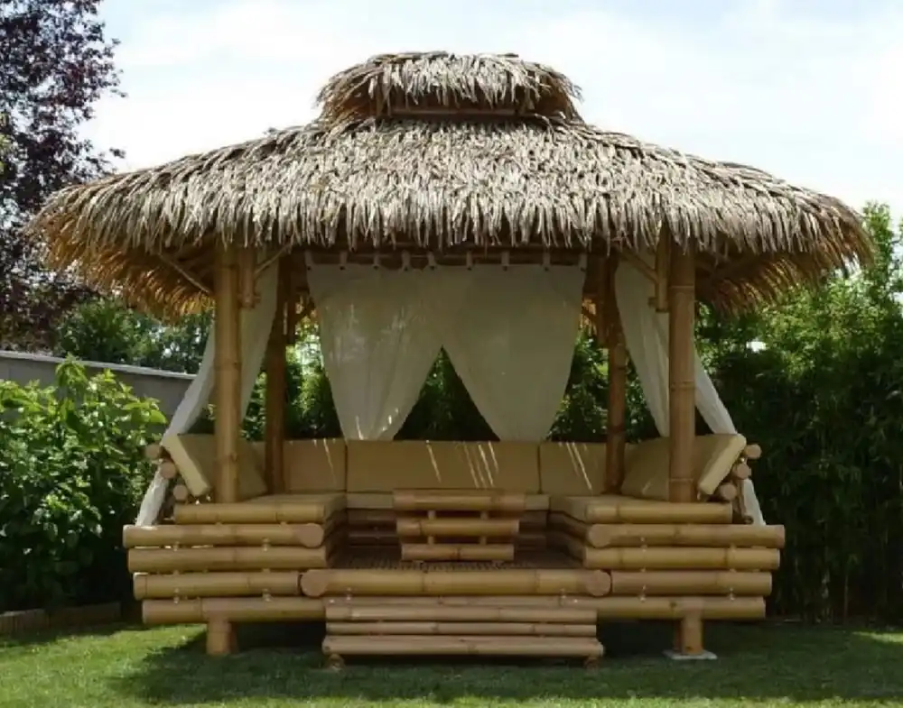 Top-Preis Casa Padrino Luxus Gartenhaus Naturfarben 330 x 300 x H. 345 cm - Wetterbeständiges Bambus Garten Haus - Bambus Pool Haus - Bambus Outdoor Haus - Luxus Bambus Gartenhäuser
