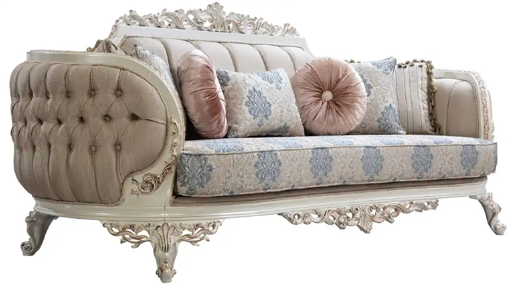 Jetzt Bestellen Casa Padrino Luxus Barock Sofa Mehrfarbig / Creamweiß / Kupfer - Barockstil Wohnzimmer Sofa mit elegantem Muster - Luxus Wohnzimmer Möbel im Barockstil - Barock Einrichtung - Barock Möbel