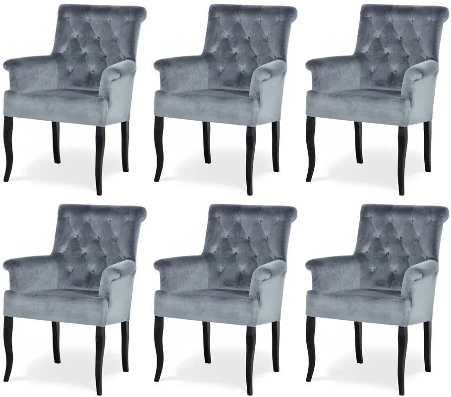 Günstig Casa Padrino Chesterfield Neo Barock Esszimmer Stuhl 6er Set Grau / Schwarz - Küchenstühle mit Armlehnen - Esszimmer Möbel - Chesterfield Möbel - Neo Barock Möbel