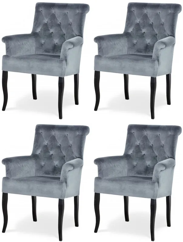 Casa Padrino Chesterfield Neo Barock Esszimmer Stuhl 4er Set Grau / Schwarz - Küchenstühle mit Armlehnen - Esszimmer Möbel - Chesterfield Möbel - Neo Barock Möbel Schnäppchen