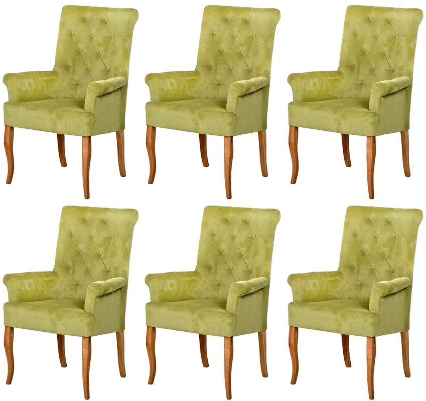 Casa Padrino Chesterfield Neo Barock Esszimmer Stuhl 6er Set Grün / Naturfarben - Küchenstühle mit Armlehnen - Esszimmer Möbel - Chesterfield Möbel - Neo Barock Möbel Zertifiziert