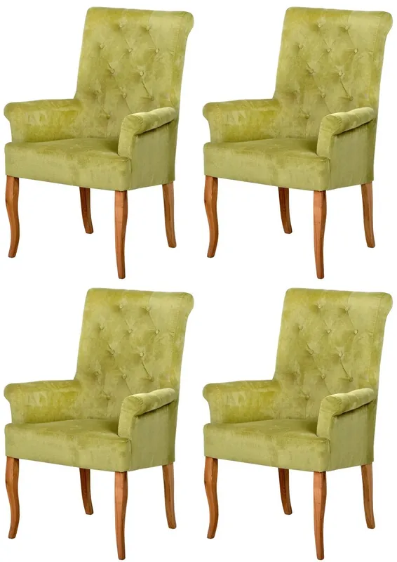 Sonderaktion Casa Padrino Chesterfield Neo Barock Esszimmer Stuhl 4er Set Grün / Naturfarben - Küchenstühle mit Armlehnen - Esszimmer Möbel - Chesterfield Möbel - Neo Barock Möbel