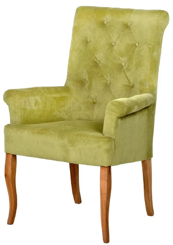 Casa Padrino Chesterfield Neo Barock Esszimmer Stuhl Grün / Naturfarben - Küchenstuhl mit Armlehnen - Esszimmer Möbel - Chesterfield Möbel - Neo Barock Möbel Beliebt