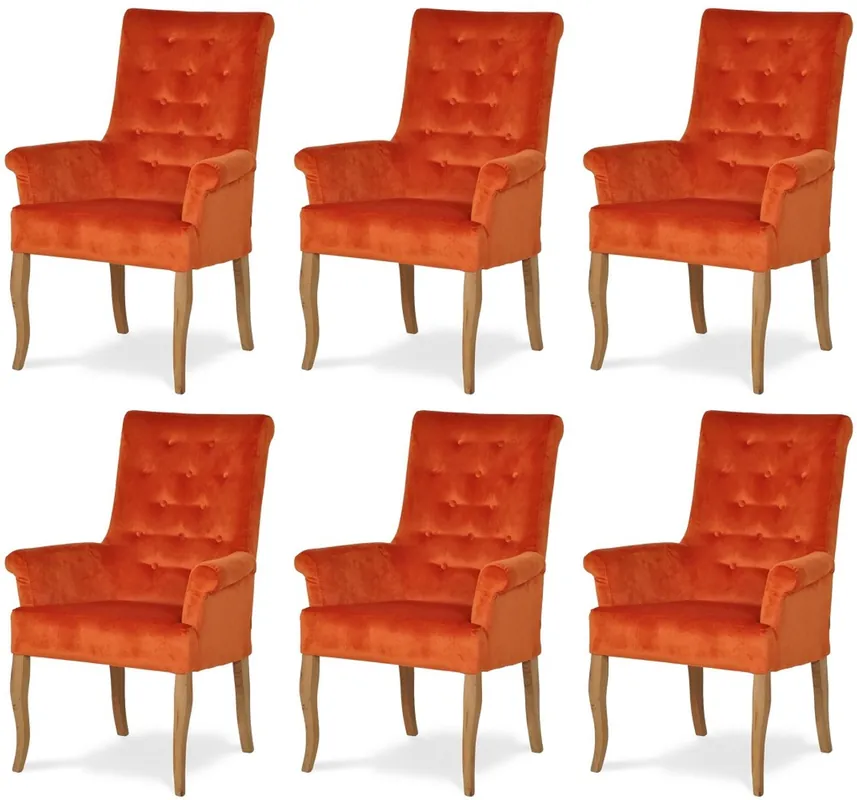 Billig Casa Padrino Chesterfield Neo Barock Esszimmer Stuhl 6er Set Orange / Naturfarben - Küchenstühle mit Armlehnen - Esszimmer Möbel - Chesterfield Möbel - Neo Barock Möbel