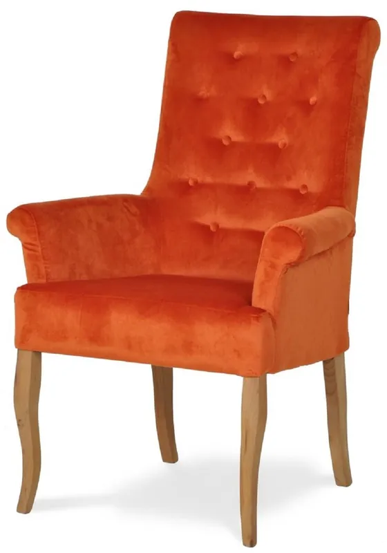 Casa Padrino Chesterfield Neo Barock Esszimmer Stuhl Orange / Naturfarben - Küchenstuhl mit Armlehnen - Esszimmer Möbel - Chesterfield Möbel - Neo Barock Möbel Must-Have