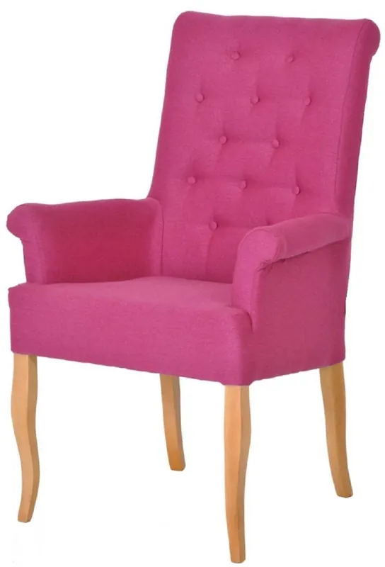 Casa Padrino Chesterfield Neo Barock Esszimmer Stuhl Pink / Naturfarben - Küchenstuhl mit Armlehnen - Esszimmer Möbel - Chesterfield Möbel - Neo Barock Möbel Garantierte Lieferung