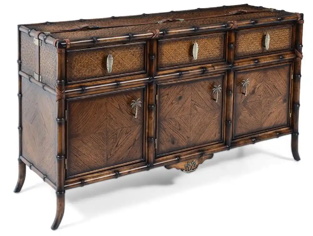 Casa Padrino Luxus Vintage Stil Sideboard Braun 180 x 50 x H. 90 cm - Massivholz Schrank mit 3 Schubladen und 3 Türen - Massivholz Möbel - Vintage Stil Möbel - Luxus Möbel Sichere Zahlung