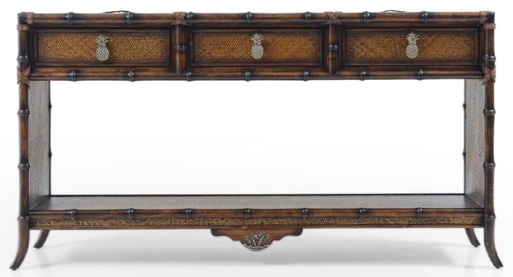 Casa Padrino Luxus Vintage Stil Konsole Braun 184 x 39 x H. 88 cm - Massivholz Konsolentisch mit 3 Schubladen - Massivholz Möbel - Vintage Stil Möbel - Luxus Möbel Echt