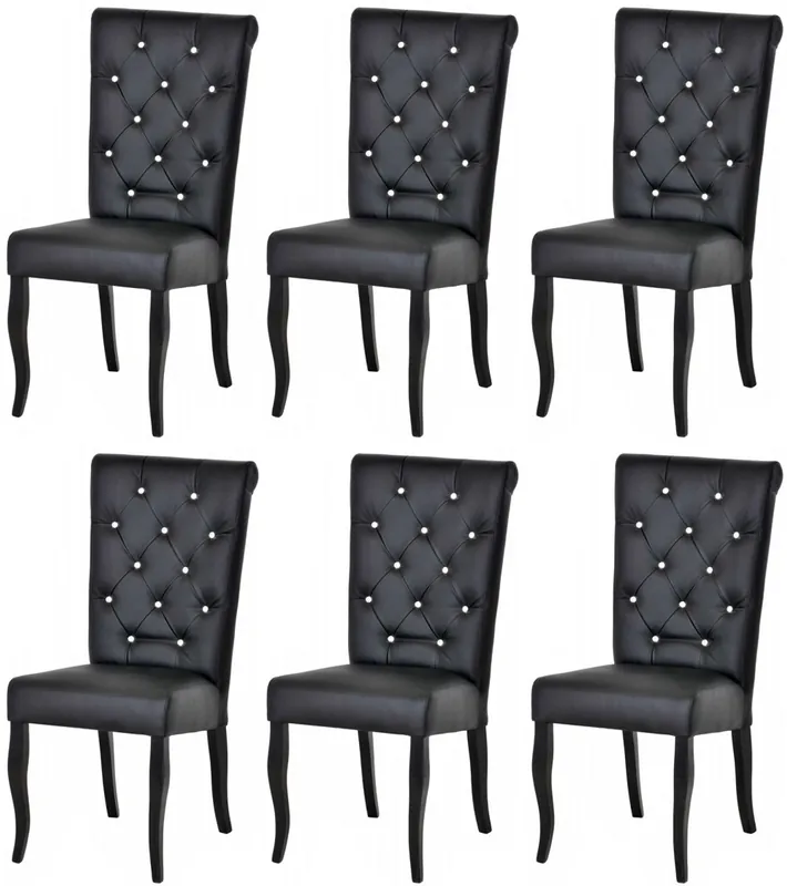 Wochenendangebot Casa Padrino Chesterfield Neo Barock Esszimmer Stuhl 6er Set Schwarz / Schwarz - Kunstleder Küchenstühle mit Glitzersteinen - Esszimmer Möbel - Chesterfield Möbel - Neo Barock Möbel