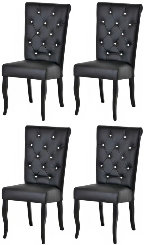 Casa Padrino Chesterfield Neo Barock Esszimmer Stuhl 4er Set Schwarz / Schwarz - Kunstleder Küchenstühle mit Glitzersteinen - Esszimmer Möbel - Chesterfield Möbel - Neo Barock Möbel Neue Ware