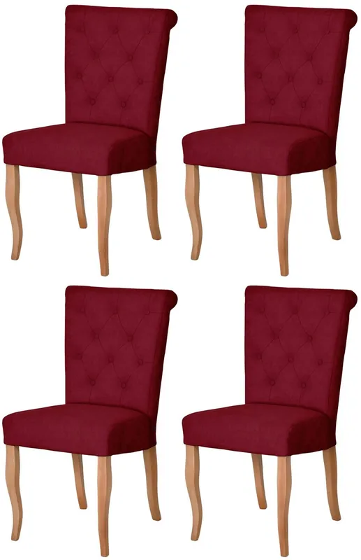 Casa Padrino Chesterfield Neo Barock Esszimmer Stuhl 4er Set Bordeauxrot / Naturfarben - Küchenstühle Set - Esszimmer Möbel - Chesterfield Möbel - Neo Barock Möbel Schneller Versand