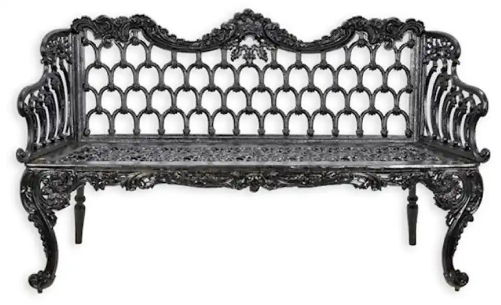 Nur Heute Casa Padrino Barock Gartenbank Schwarz 159 x H. 93 cm - Prunkvolle Gusseisen Garten Sitzbank - Gusseisen Gartenmöbel - Barock Garten Möbel - Garten Möbel im Barockstil