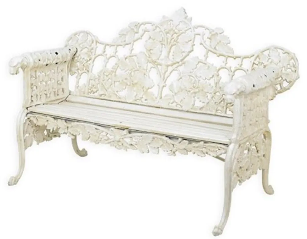 Casa Padrino Barock Gartenbank Cremeweiß 148 x H. 95 cm - Prunkvolle Gusseisen Garten Sitzbank - Gusseisen Gartenmöbel - Barock Garten Möbel - Garten Möbel im Barockstil Aktuell