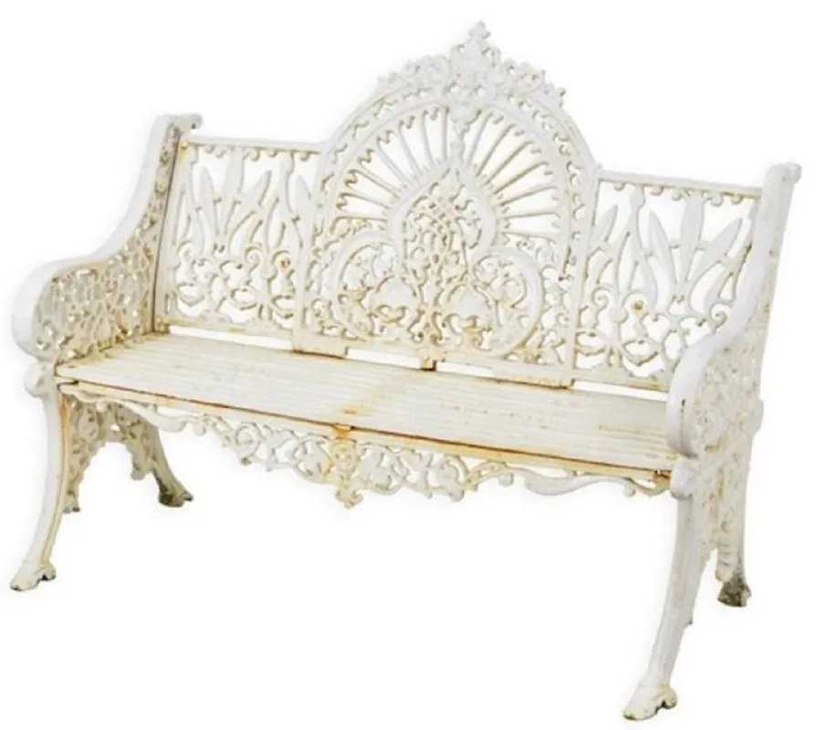 Casa Padrino Barock Gartenbank Cremeweiß 119 x H. 95,5 cm - Prunkvolle Gusseisen Garten Sitzbank - Gusseisen Gartenmöbel - Barock Garten Möbel - Garten Möbel im Barockstil Direktkauf