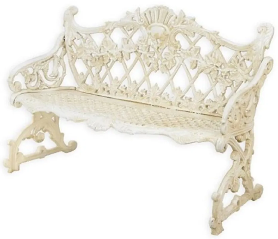 Casa Padrino Barock Gartenbank Cremeweiß 117 x H. 81,5 cm - Prunkvolle Gusseisen Garten Sitzbank - Gusseisen Gartenmöbel - Barock Garten Möbel - Garten Möbel im Barockstil Knallerangebot