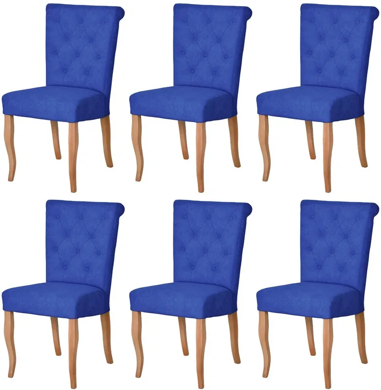 Casa Padrino Chesterfield Neo Barock Esszimmer Stuhl 6er Set Blau / Naturfarben - Küchenstühle Set - Esszimmer Möbel - Chesterfield Möbel - Neo Barock Möbel Sale