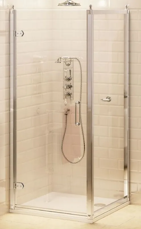 Casa Padrino Luxus Badezimmer Duschtür mit Seitenwand Silber 76 x 76 x H. 195 cm - Duschkabinen Glas Tür - Badezimmer Accessoires - Luxus Duschtüren - Luxus Qualität Jetzt Bestellen