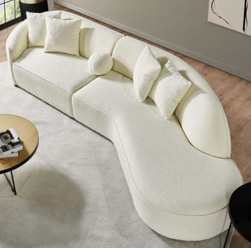 Casa Padrino Luxus Sofa Creme 340 x H. 95 cm - Gebogenes Wohnzimmer Sofa - Hotel Sofa - Wohnzimmer Möbel - Hotel Möbel - Luxus Möbel - Luxus Einrichtung - Wohnzimmer Einrichtung Garantierte Lieferung