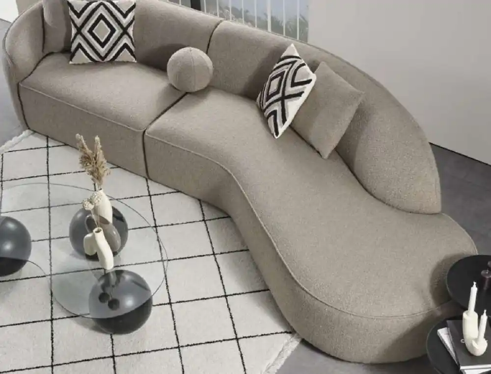 Casa Padrino Luxus Sofa Grau 340 x H. 95 cm - Gebogenes Wohnzimmer Sofa - Hotel Sofa - Wohnzimmer Möbel - Hotel Möbel - Luxus Möbel - Luxus Einrichtung - Wohnzimmer Einrichtung Sichere Zahlung