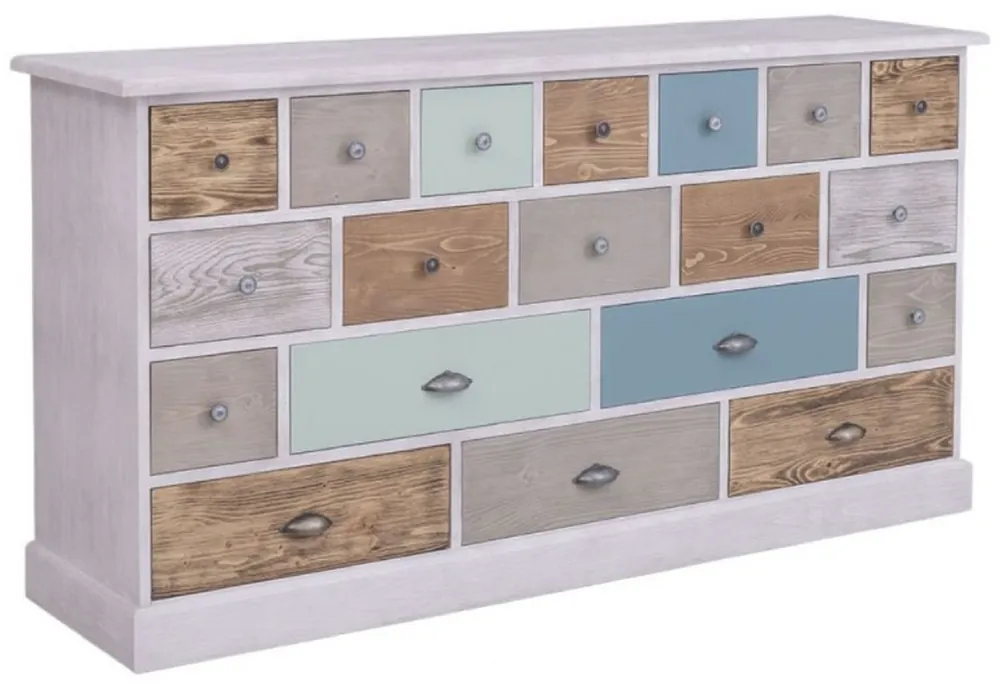 Billig Casa Padrino Landhausstil Kommode Hellgrau / Mehrfarbig 180 x 48 x H. 95 cm - Massivholz Schrank mit 19 Schubladen - Landhausstil Möbel - Möbel im Landhausstil - Landhausstil Einrichtung
