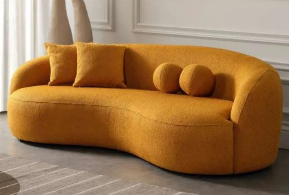 Casa Padrino Luxus Sofa Orange 250 x 120 x H. 76 cm - Gebogenes Wohnzimmer Sofa - Hotel Sofa - Wohnzimmer Möbel - Hotel Möbel - Luxus Möbel - Luxus Einrichtung - Wohnzimmer Einrichtung Sichere Zahlung