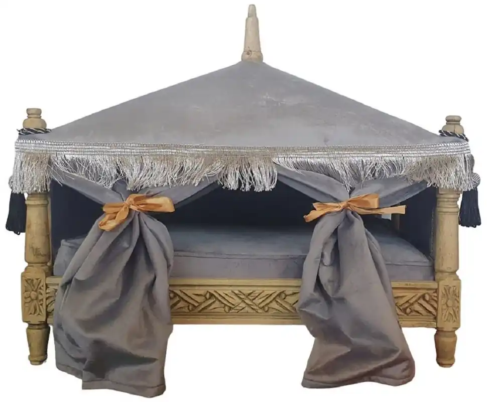Abverkauf Casa Padrino Barock Hundebett Grau / Naturfarben - Handgefertigtes Antik Stil Hundebett - Prunkvolle Hunde Möbel im Barockstil - Antik Stil Tiermöbel - Barock Tiermöbel