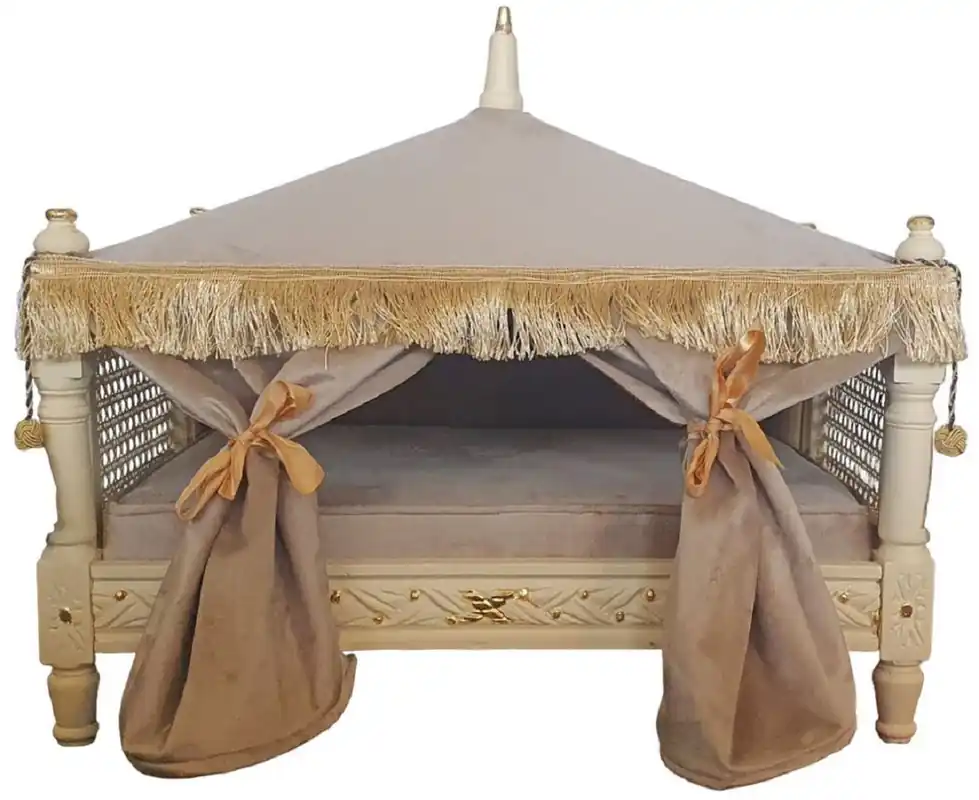 Expressversand Casa Padrino Barock Hundebett Grau / Creme / Gold - Handgefertigtes Antik Stil Hundebett - Prunkvolle Hunde Möbel im Barockstil - Antik Stil Tiermöbel - Barock Tiermöbel