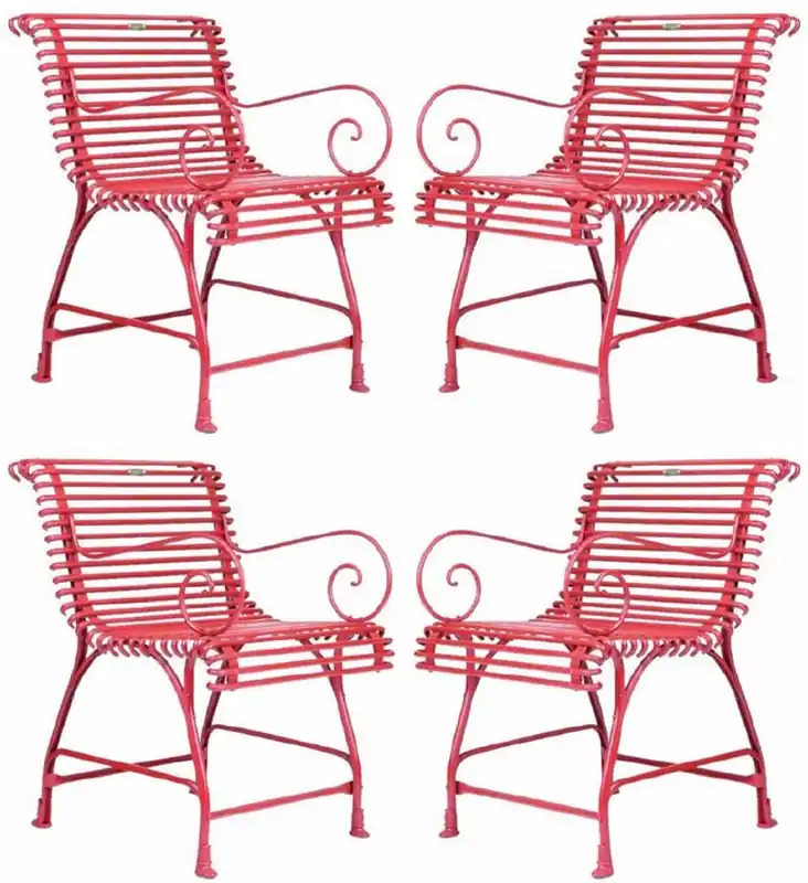 Casa Padrino Jugendstil Garten Stuhl 4er Set Rot 56 x 52 x H. 76 cm - Handgefertigte Schmiedeeisen Stühle mit Armlehnen - Nostalgische Schmiedeeisen Garten & Terrassen Möbel Jetzt Kaufen