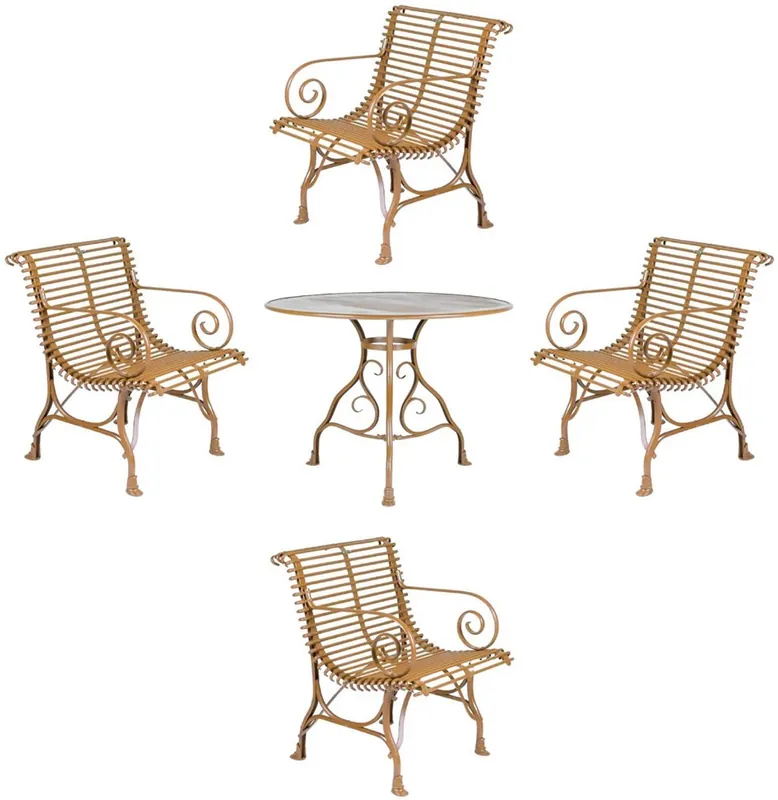 Top-Preis Casa Padrino Jugendstil Schmiedeeisen Garten Möbel Set Braun - 1 Runder Garten Tisch & 4 Garten Stühle mit Armlehnen - Nostalgische Garten Möbel - Barock & Jugendstil Garten Möbel