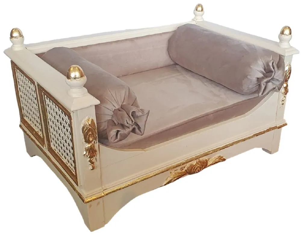 Casa Padrino Barock Hundebett Grau / Creme / Gold - Prunkvolles Antik Stil Hundebett - Handgefertigte Hunde Möbel im Barockstil - Antik Stil Tiermöbel - Barock Tiermöbel Günstig