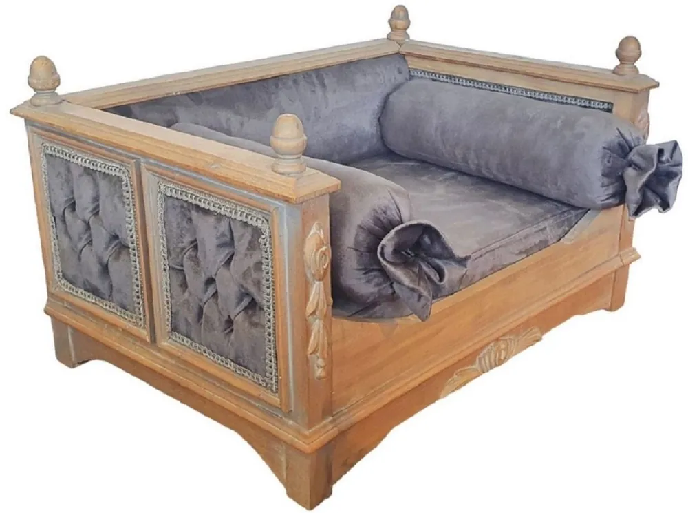 Casa Padrino Barock Hundebett Grau / Naturfarben - Prunkvolles Antik Stil Hundebett - Handgefertigte Hunde Möbel im Barockstil - Antik Stil Tiermöbel - Barock Tiermöbel Saisonangebot