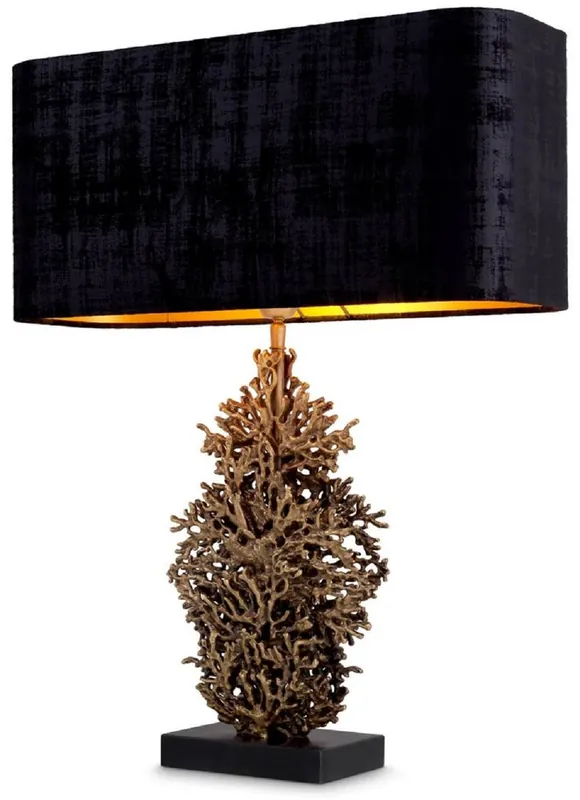 Casa Padrino Luxus Tischleuchte Vintage Messing / Schwarz 50 x 22 x H. 68,5 cm - Schreibtischleuchte mit Lampenschirm und Granitsockel - Luxus Tischleuchten - Luxus Schreibtischleuchten Finale Aktion