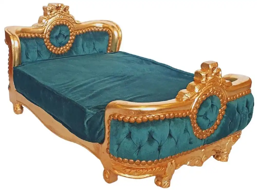 Ausverkauf Casa Padrino Barock Hundebett Grün / Gold - Handgefertigtes Antik Stil Hundebett - Prunkvolle Hunde Möbel im Barockstil - Antik Stil Tiermöbel - Barock Tiermöbel
