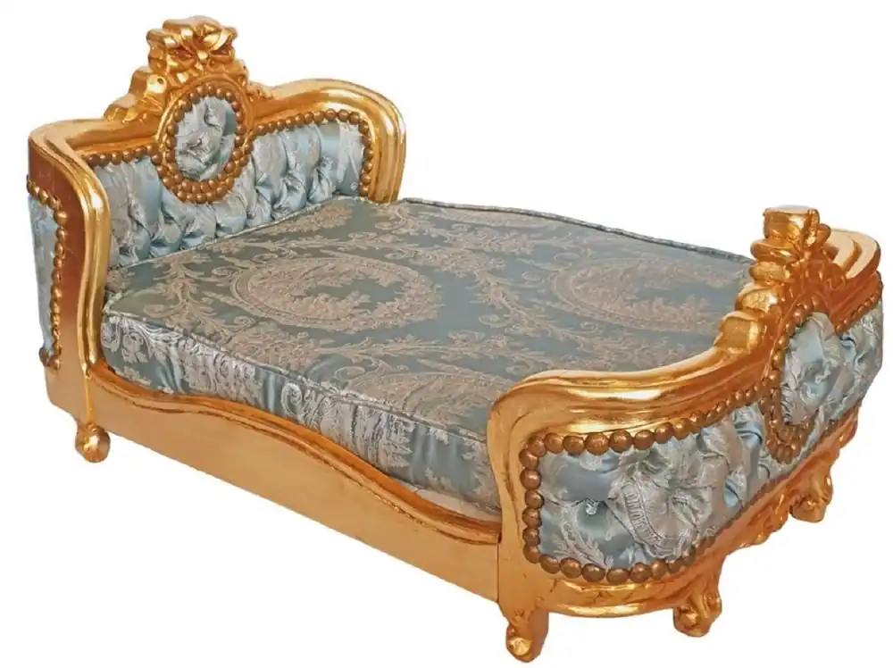 Casa Padrino Barock Hundebett Grün Muster / Gold - Handgefertigtes Antik Stil Hundebett - Prunkvolle Hunde Möbel im Barockstil - Antik Stil Tiermöbel - Barock Tiermöbel Must-Have