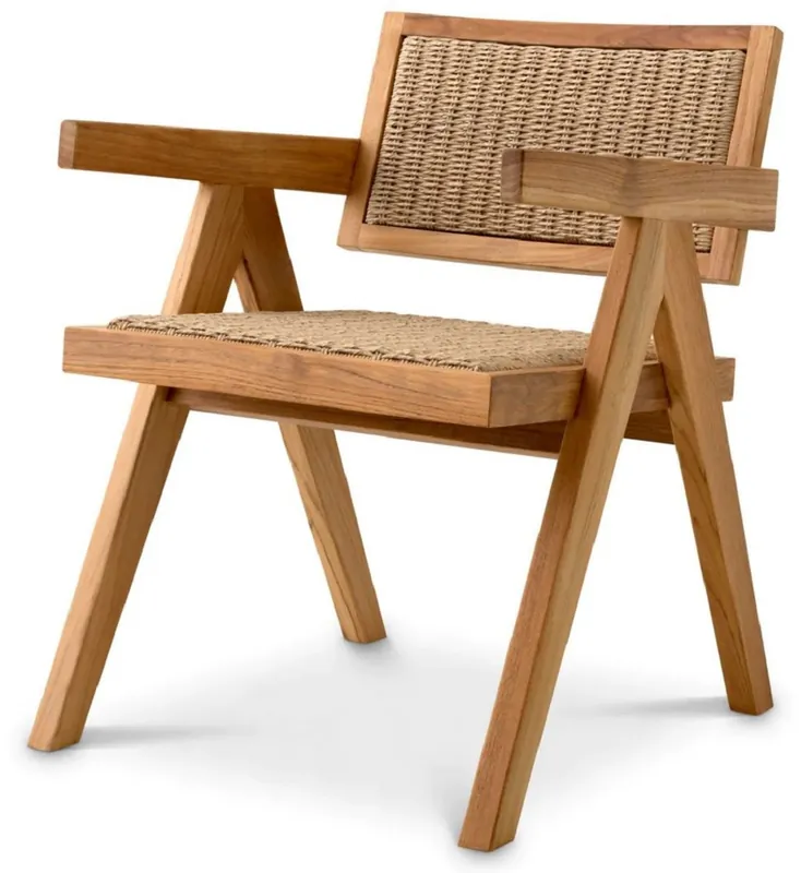 Casa Padrino Luxus Teakholz Esszimmer Stuhl mit Armlehnen Naturfarben 56 x 65,5 x H. 78 cm - Garten Stuhl - Terrassen Stuhl - Garten Möbel - Esszimmer Möbel - Luxus Teakholz Möbel Nur Für Kurze Zeit