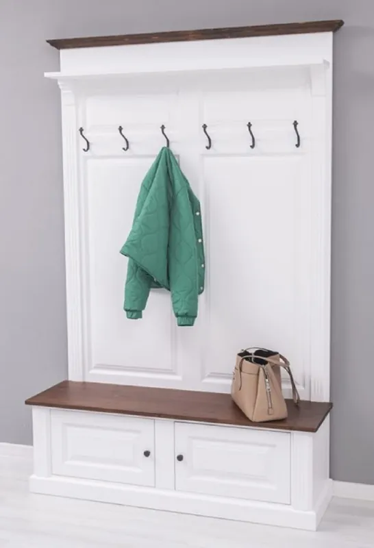 Casa Padrino Landhausstil Massivholz Garderobenschrank Weiß / Dunkelbraun 140 x 41 x H. 210 cm - Wand Garderobe - Flur Schrank - Flurmöbel - Garderobenmöbel - Landhausstil Möbel Highlight