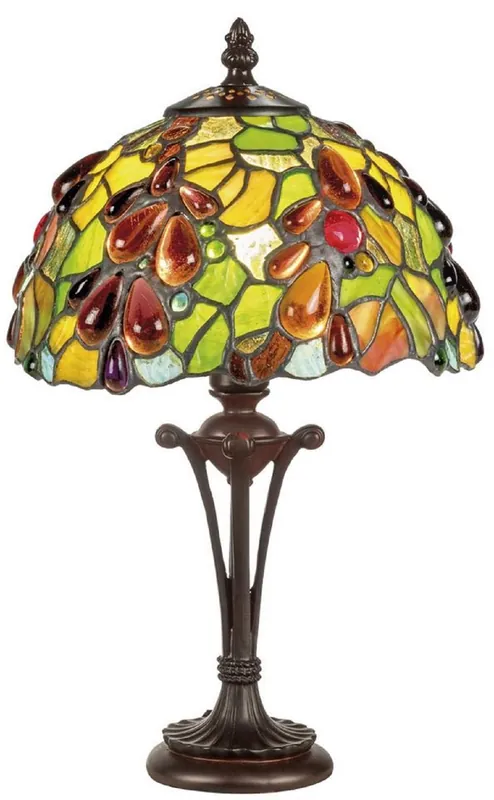 Abverkauf Casa Padrino Luxus Tiffany Hockerleuchte Mehrfarbig Ø 20 x H. 38 cm - Tiffany Schreibtischleuchte mit rundem Glas Lampenschirm - Tiffany Tischleuchte - Luxus Leuchten - Tiffany Leuchten