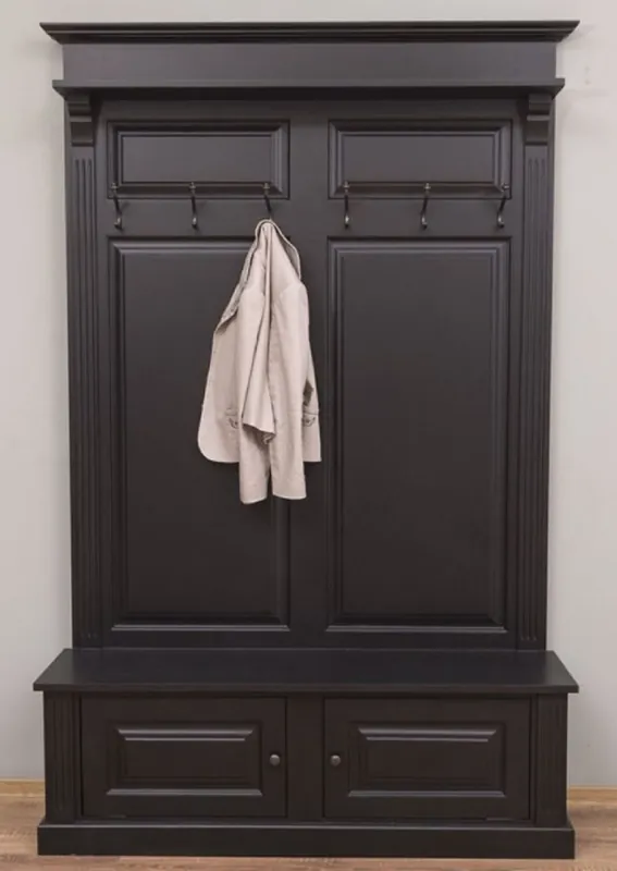 Casa Padrino Landhausstil Massivholz Garderobenschrank Schwarz 140 x 41 x H. 210 cm - Wand Garderobe - Flur Schrank - Flurmöbel - Garderobenmöbel - Landhausstil Möbel Markenprodukt
