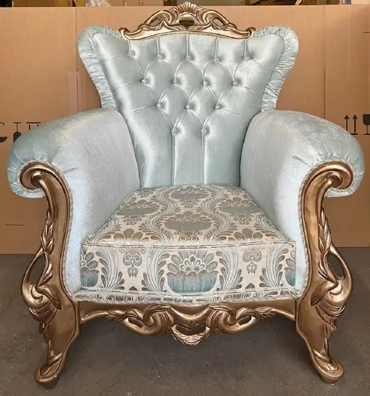 Preis Gesenkt Casa Padrino Luxus Barock Sessel Türkis Muster / Gold - Prunkvoller Wohnzimmer Sessel mit Glitzersteinen - Luxus Wohnzimmer Möbel im Barockstil - Barock Möbel - Edel & Prunkvoll
