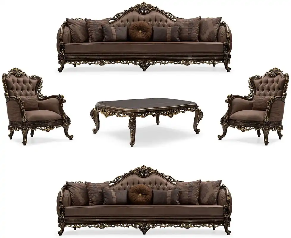 Schnäppchen Casa Padrino Luxus Barock Wohnzimmer Set Grau / Braun / Gold - 2 Barock Sofas & 2 Barock Sessel & 1 Barock Couchtisch - Luxus Wohnzimmer Möbel im Barockstil - Barock Möbel - Edel & Prunkvoll
