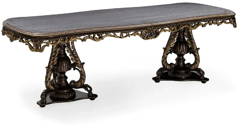 Casa Padrino Luxus Barock Esstisch Grau / Braun / Gold - Prunkvoller Barockstil Küchentisch - Luxus Esszimmer Möbel im Barockstil - Barock Esszimmer Möbel - Barock Einrichtung Bestseller