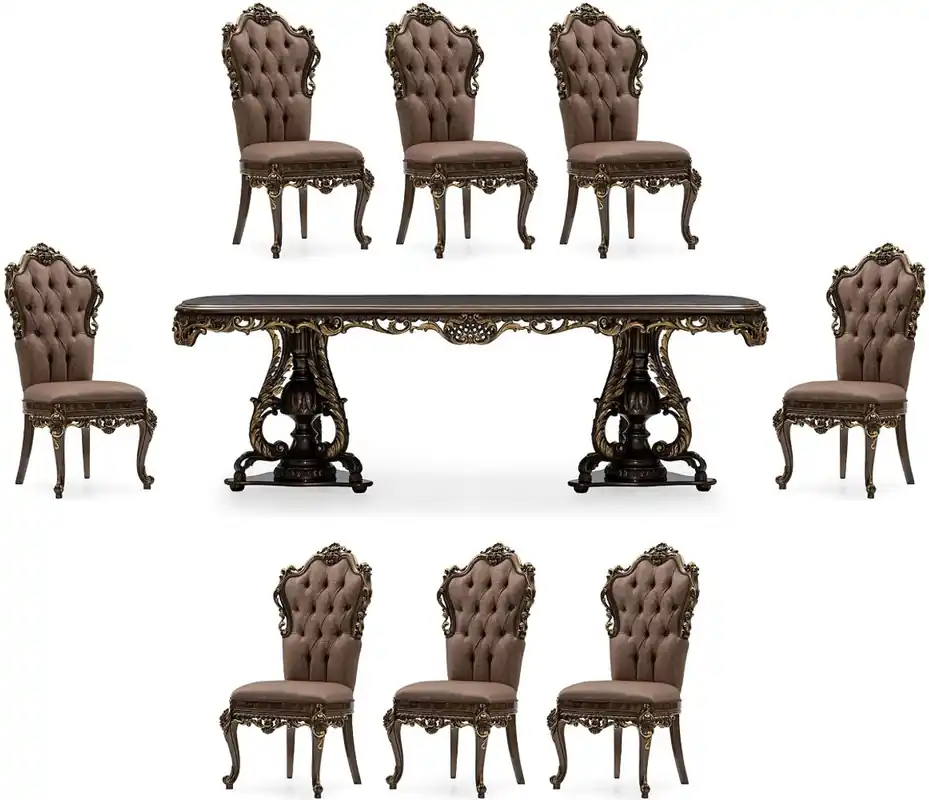 Sofort Bestellen Casa Padrino Luxus Barock Esszimmer Set Grau / Braun / Gold - 1 Barock Esstisch & 8 Barock Esszimmerstühle - Luxus Esszimmer Möbel im Barockstil - Prunkvolle Barock Esszimmer Möbel