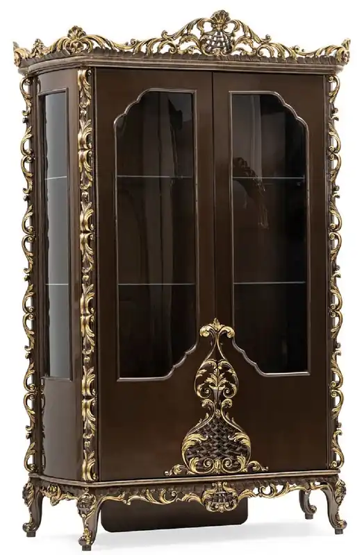 Casa Padrino Luxus Barock Vitrine Braun / Gold - Prunkvoller Massivholz Vitrinenschrank mit 2 Türen - Luxus Möbel im Barockstil - Barock Möbel - Edel & Prunkvoll Kracherpreis