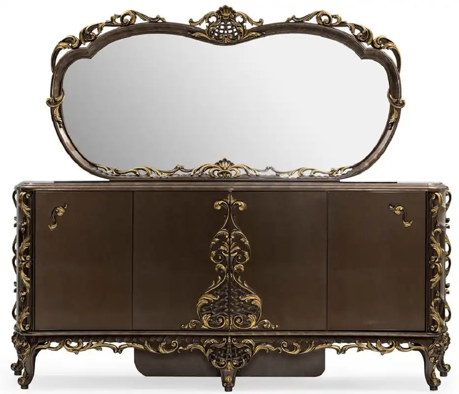 Abverkauf Casa Padrino Luxus Barock Sideboard mit Spiegel Braun / Gold - Luxus Möbel Möbel im Barockstil - Barock Möbel - Barock Einrichtung - Edel & Prunkvoll