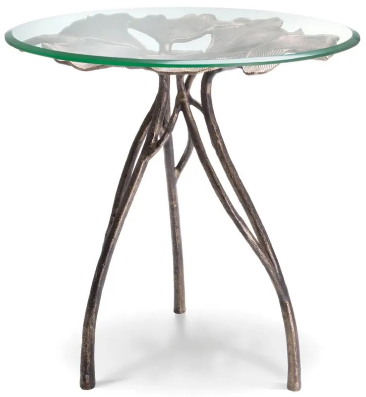 Casa Padrino Luxus Beistelltisch Vintage Messing Ø 58 x H. 56,5 cm - Runder Aluminium Tisch mit Glasplatte - Luxus Möbel - Wohnzimmer Möbel - Hotel Möbel - Luxus Einrichtung Bestseller