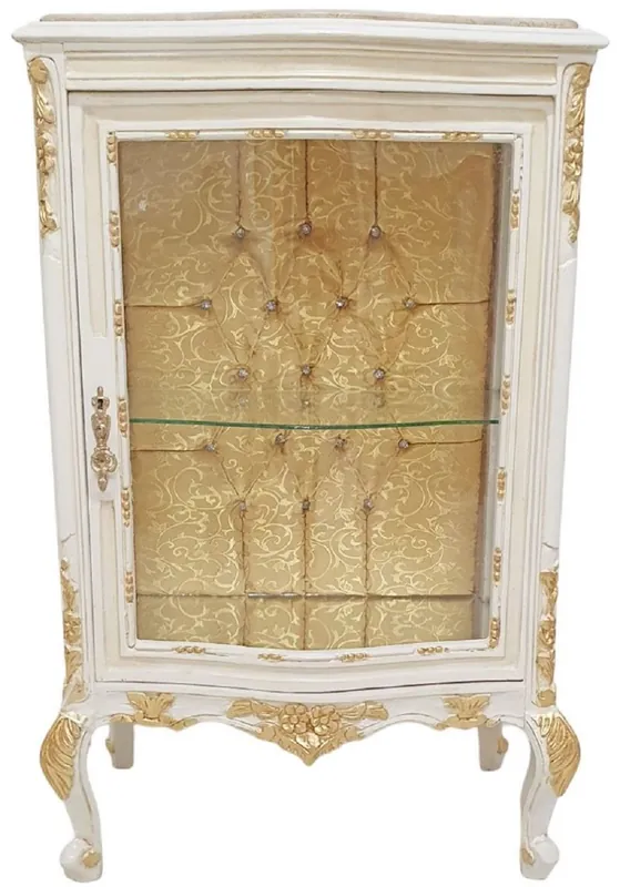 Nur Heute Casa Padrino Barock Vitrine Weiß / Creme / Gold - Handgefertigter Massivholz Vitrinenschrank mit Glitzersteinen und Marmorplatte - Wohnzimmer Möbel im Barockstil - Barock Möbel