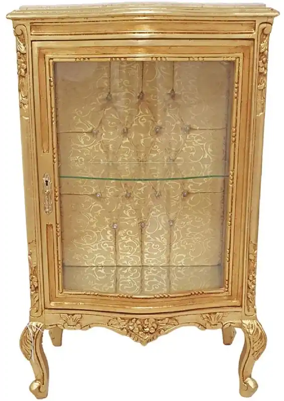 Top-Preis Casa Padrino Barock Vitrine Gold / Creme - Handgefertigter Massivholz Vitrinenschrank mit Glitzersteinen und Marmorplatte - Wohnzimmer Möbel im Barockstil - Barock Möbel